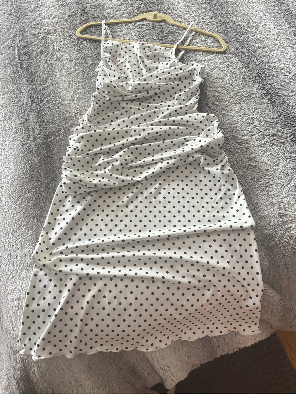 White Polka Dot Ruched Slip Dress